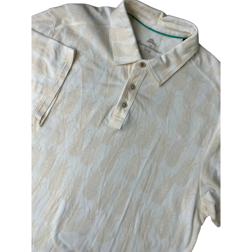 Tommy Bahama Mens‎ Cream Tonal Pineapple Print Cotton Polo Shirt Size M Medium
